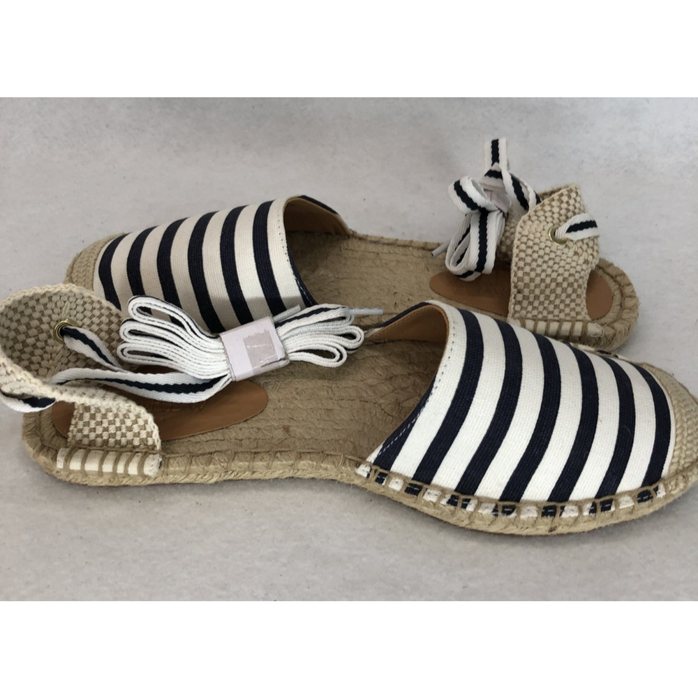J. Crew Womens Sz 8.5 Striped Espadrille Flats w/Ankle Ties Boho Summer Sandals - Picture 5 of 9